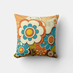 Retro style flower power design cushion