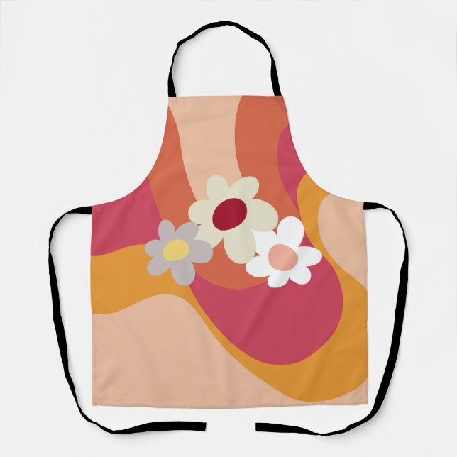 Retro style flowers and waves apron (Front)