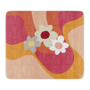 Retro style flowers and waves cutting board