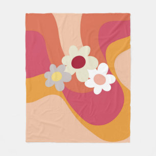 Retro style flowers and waves fleece blanket