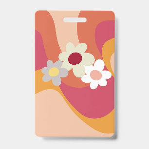 Retro style flowers and waves ID badge
