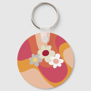 Retro style flowers and waves key ring