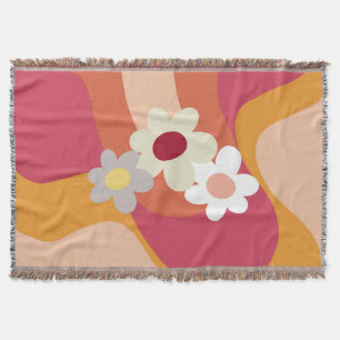 Retro style flowers and waves throw blanket