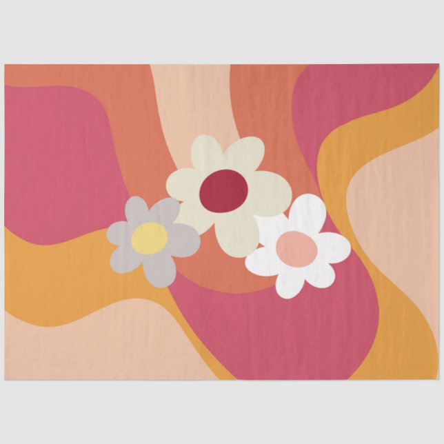 Retro style flowers and waves tissue paper (Front)