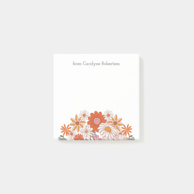 Retro Style Flowers- Custom Name Post-it Notes (Front)