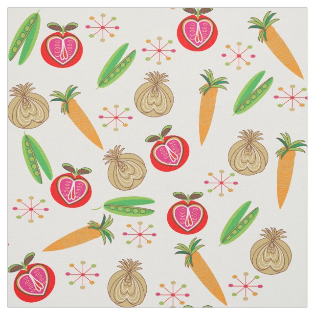Retro Style Fruit and Vegetable Colourful Print Fabric (Swatch)