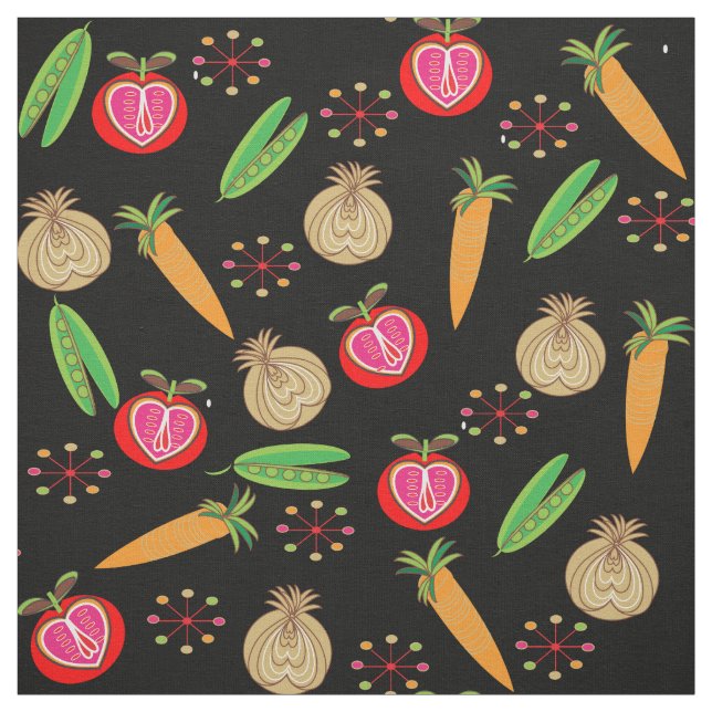 Retro Style Fruit and Vegetable Colourful Print Fabric (Swatch)