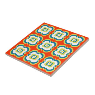 Retro Style Funky Bright Orange Green Pattern Ceramic Tile