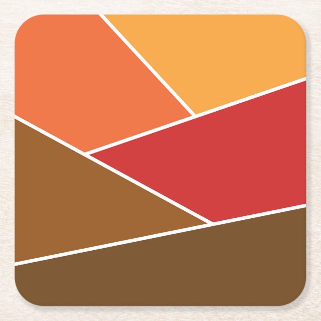 Retro style geometric design square paper coaster (Front)