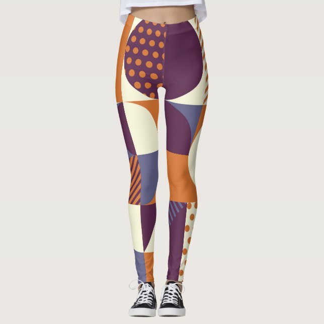Retro Style Geometric Pattern Design Leggings (Front)