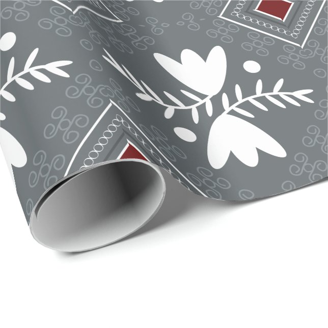 Retro Style Grey floral Bandannas Wrapping Paper (Roll Corner)