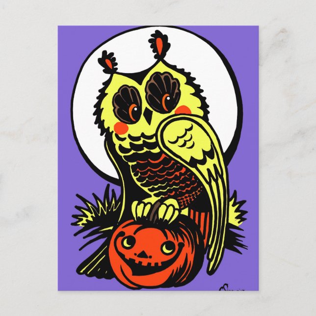 Retro Style Halloween Owl Postcard (Front)