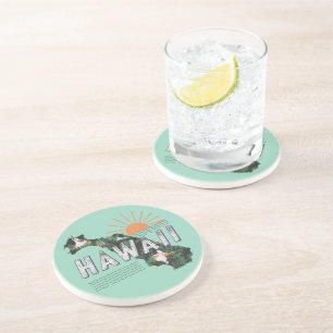 Retro Style Hawaii Island Silhouette Coaster