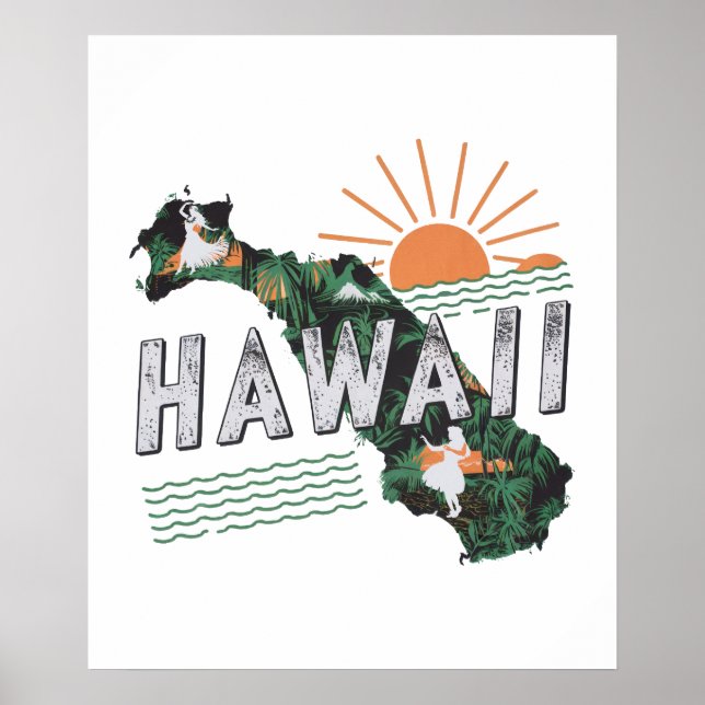 Retro Style Hawaii Silhouette Poster (Front)