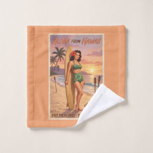 Retro Style Hawaiian Woman Pin Up Bath Towel Set