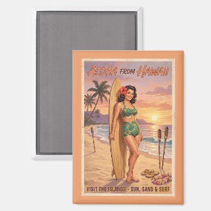 Retro Style Hawaiian Woman Pin Up Magnet
