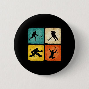 Retro Style Hockey Lover Playing Men Women Kids Ho 6 Cm Round Badge