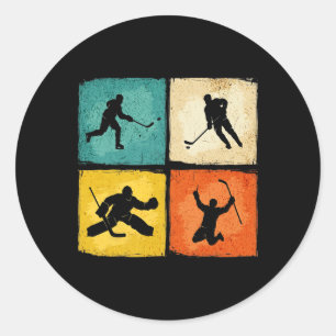 Retro Style Hockey Lover Playing Men Women Kids Ho Classic Round Sticker