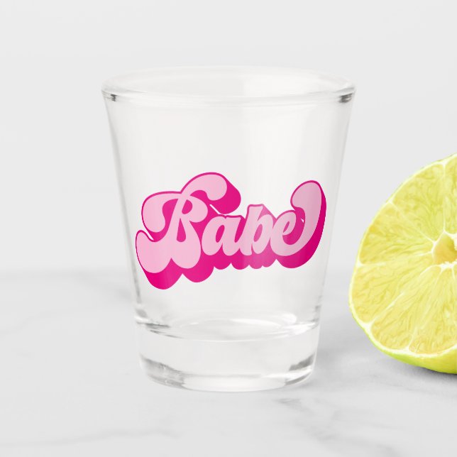 Retro Style Hot Pink Babe Bachelorette Party Shot Glass (Front)
