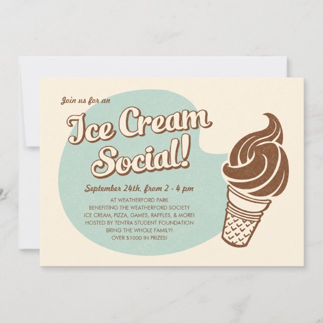 Retro Style Ice Cream Social Invitations (Front)