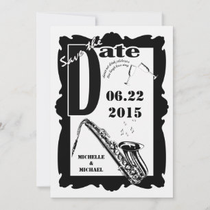 Retro Style Jazz Save the Date Black White 2