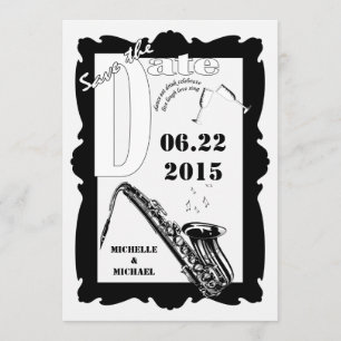 Retro Style Jazz Save the Date Black White Invitation