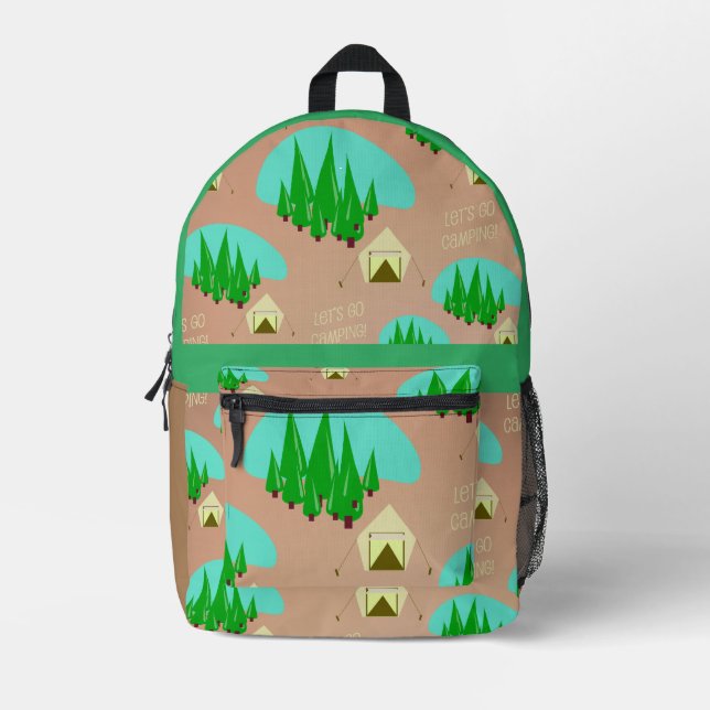 Retro Style Kitschy Camping Illustration Pattern Printed Backpack (Front)