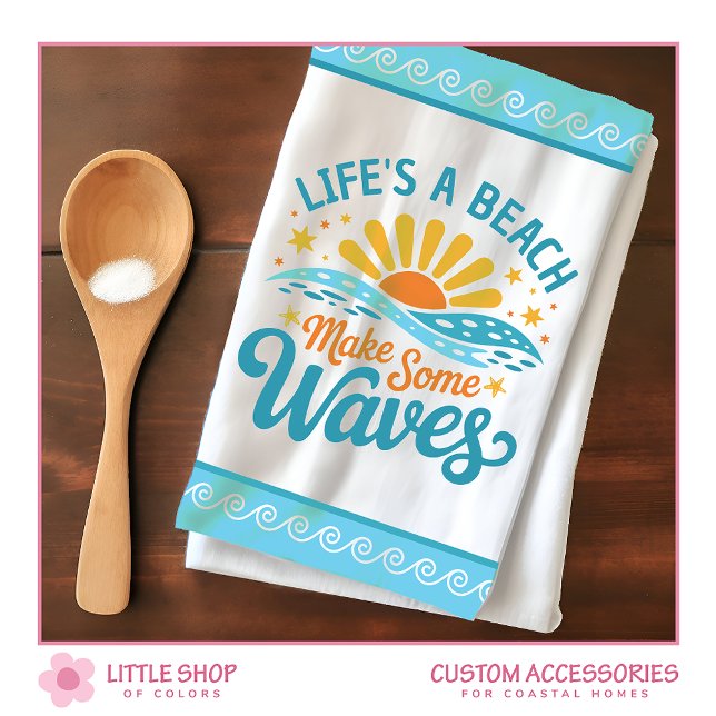 Retro Style Life’s a Beach Customisable Tea Towel (Creator Uploaded)