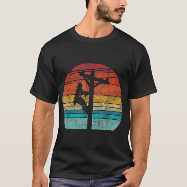 Retro style Lineman Cell Tower Line Worker T-Shirt (Front)