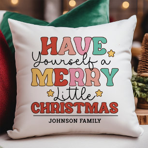Retro Style Merry Little Christmas Cushion