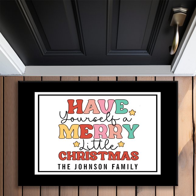 Retro Style Monogram Merry Little Christmas Doormat (Creator Uploaded)