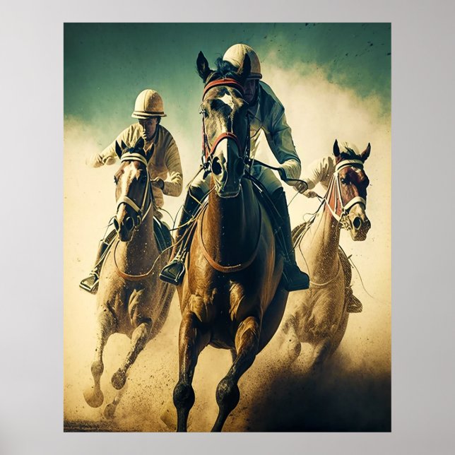 Retro Style Moody Horse Racing Jockey  Poster (Front)