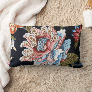 Retro Style Multi-coloured Floral Ornament   Lumbar Cushion