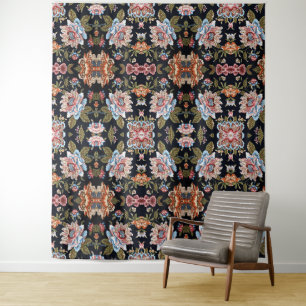 Retro Style Multi-coloured Floral Ornament   Tapestry