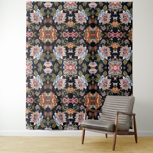 Retro Style Multi-coloured Floral Ornament   Tapestry (In Situ)