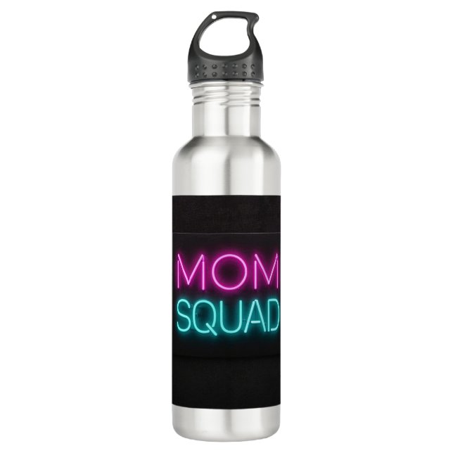 Retro-style ‘Mum Squad’ neon pink and teal  710 Ml Water Bottle (Front)
