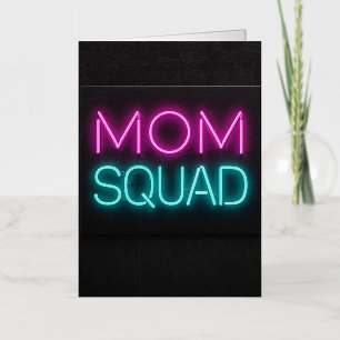 Retro-style ‘Mum Squad’ neon pink and teal  Foil Greeting Card