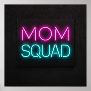 Retro-style ‘Mum Squad’ neon pink and teal  Poster