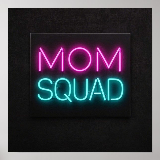 Retro-style ‘Mum Squad’ neon pink and teal  Poster (Front)