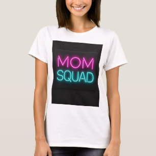 Retro-style ‘Mum Squad’ neon pink and teal T-Shirt