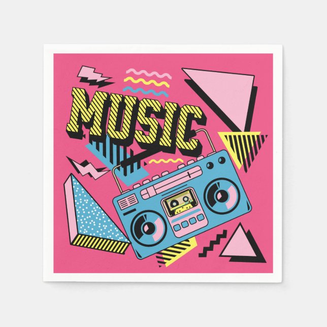 Retro style music boombox design napkin (Front)