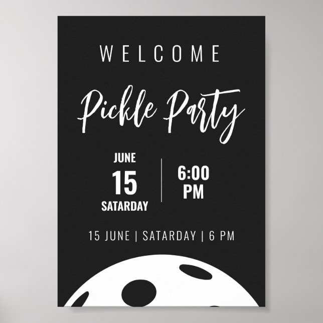 Retro Style Neon Black Themed Pickleball Birthday Poster (Front)