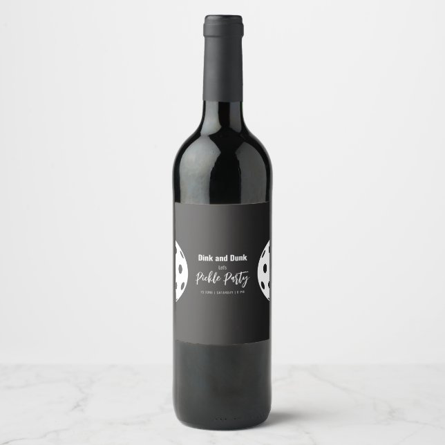 Retro Style Neon Black Themed Pickleball Birthday Wine Label (Front)