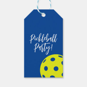 Retro Style Neon Blue Themed Pickleball Birthday Gift Tags