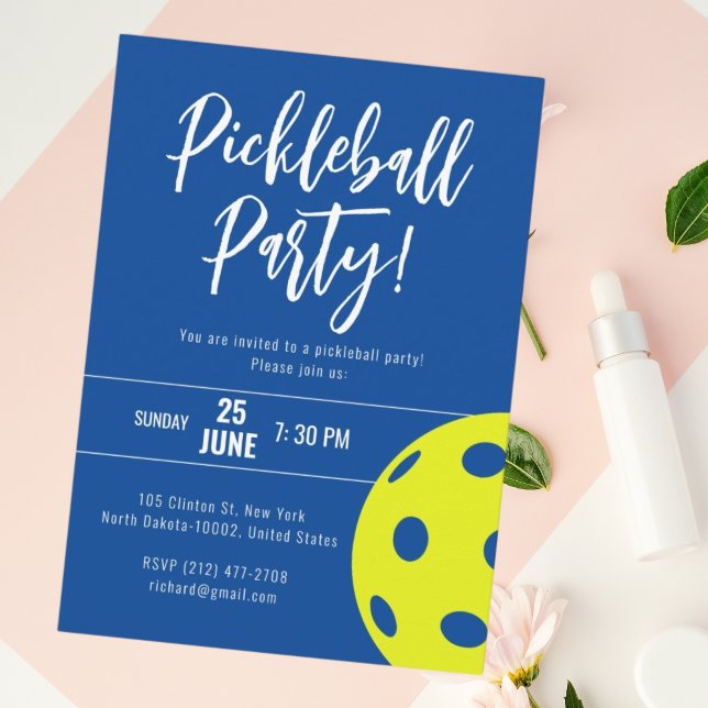 Retro Style Neon Blue Themed Pickleball Birthday Invitation (Creator Uploaded)