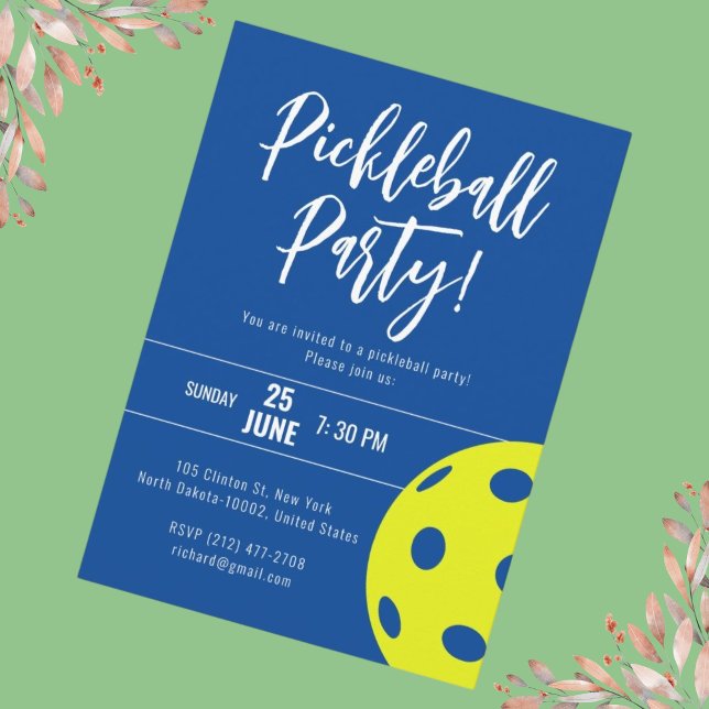 Retro Style Neon Blue Themed Pickleball Birthday Invitation (Creator Uploaded)