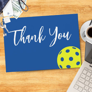 Retro Style Neon Blue Themed Pickleball Birthday Thank You Card