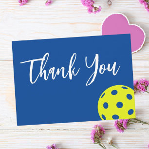 Retro Style Neon Blue Themed Pickleball Birthday Thank You Card