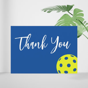Retro Style Neon Blue Themed Pickleball Birthday Thank You Card