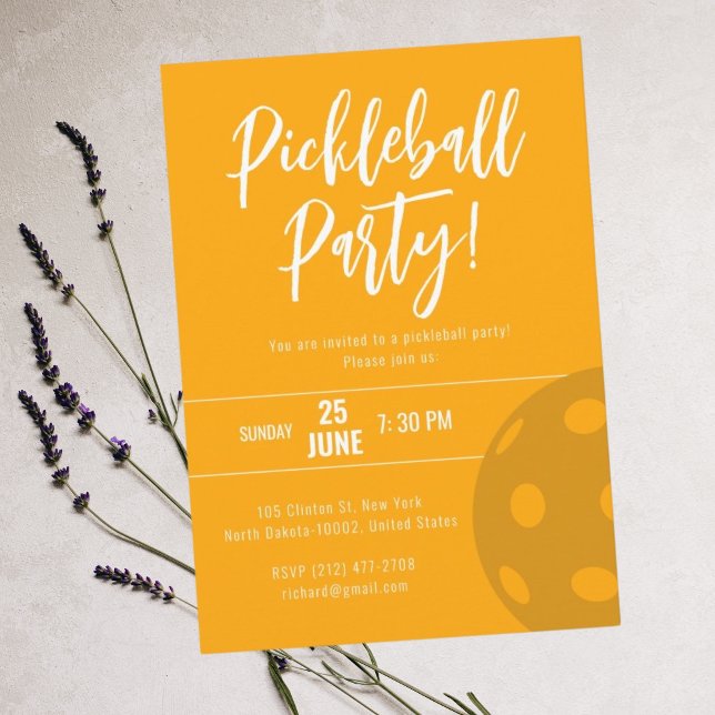 Retro Style Neon Orange Themed Pickleball Birthday Invitation (Creator Uploaded)